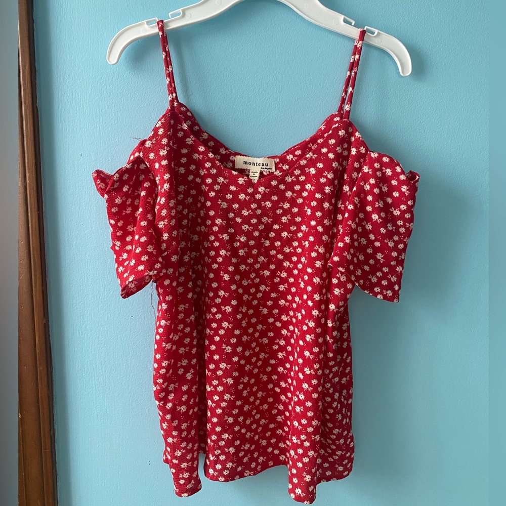 Red floral off the shoulder top